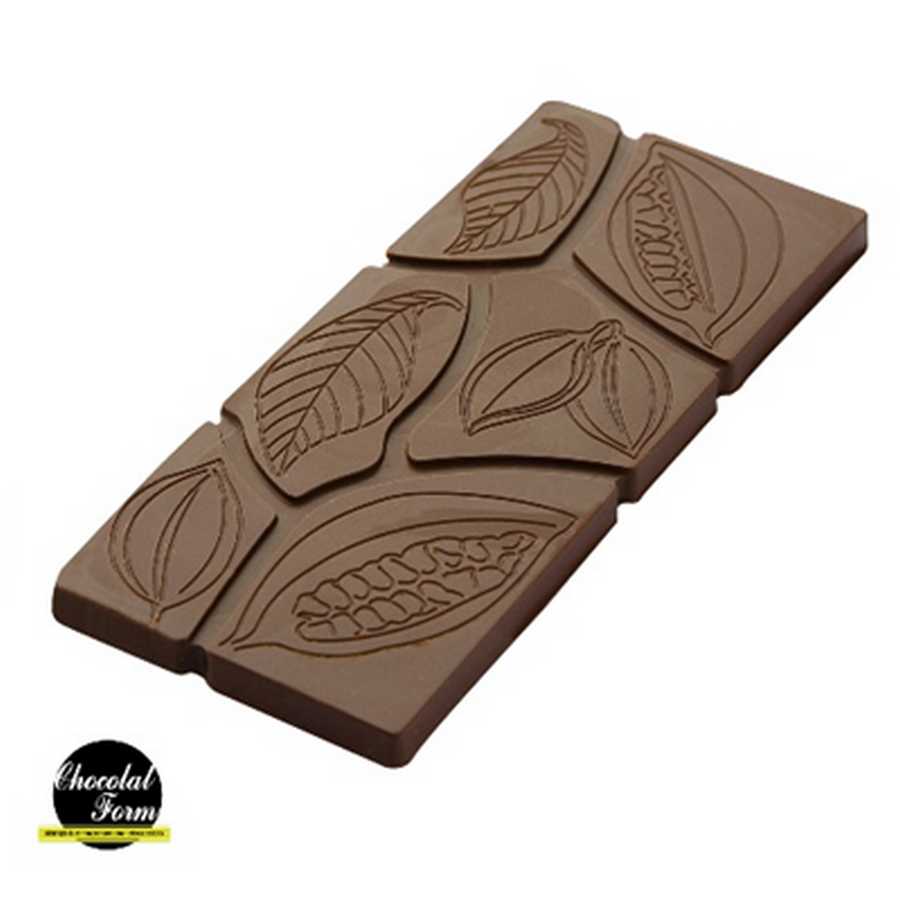 Molde policarbonato Tableta 50g Hojas y Cacao en Grano - CW-CF0810