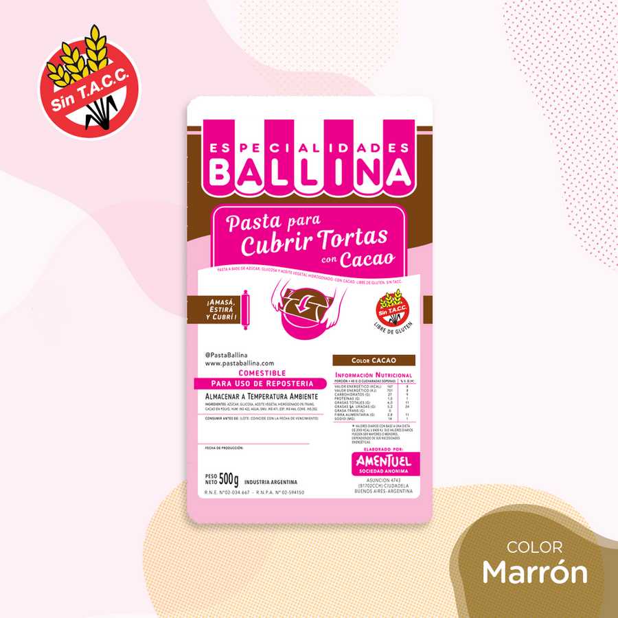 Pasta para Tortas con Cacao x 500g "Ballina"