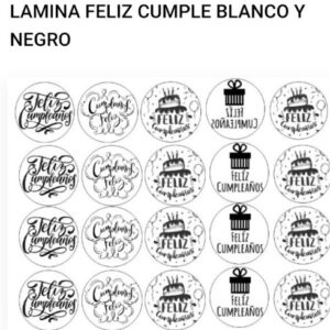 Laminas comestibles Chocotransfer – Feliz Cumple Blanco y Negro «Sprink»