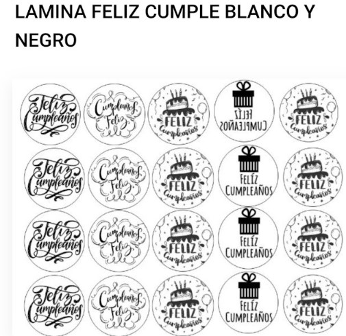 Laminas comestibles Chocotransfer - Feliz Cumple Blanco y Negro "Sprink"