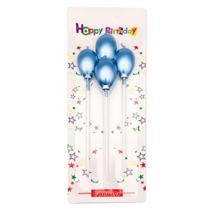 Vela Globito Metalizada con palito 15cm x 4 unidades Celeste «LC»