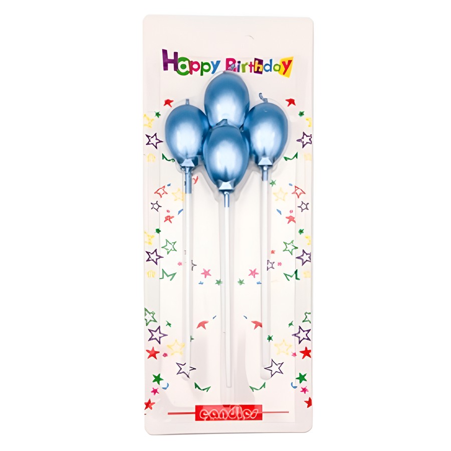 Vela Globito Metalizada con palito 15cm x 4 unidades Celeste "LC"