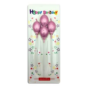 Vela Globito Gibreada con palito 15cm x 4 unidades Rosa «LC»