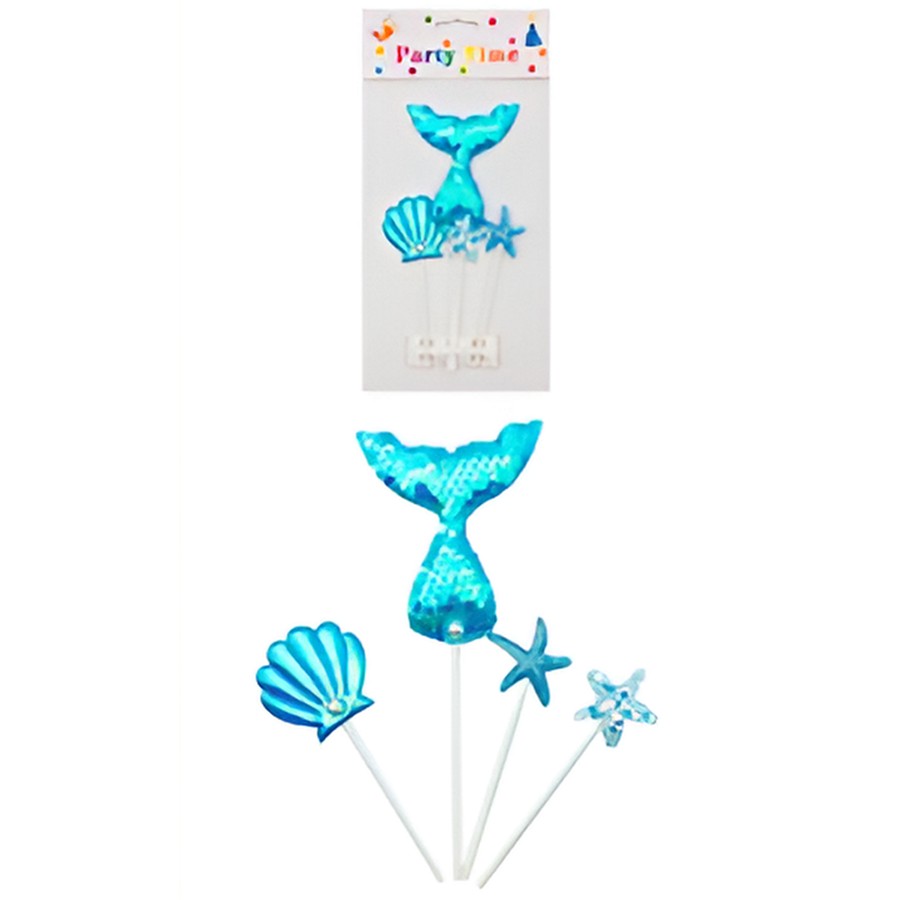 Cake topper cola de sirena ostra y estrella Turquesa "LC"