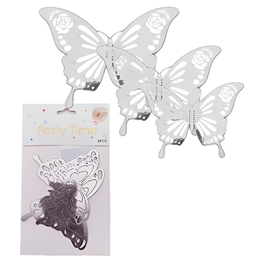 Adorno Mariposas Metalizadas Plata x 6 unidades "LC"