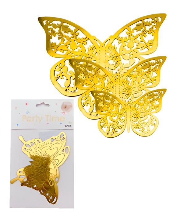 Adorno Mariposas Metalizadas Doradas x 6 unidades "LC"