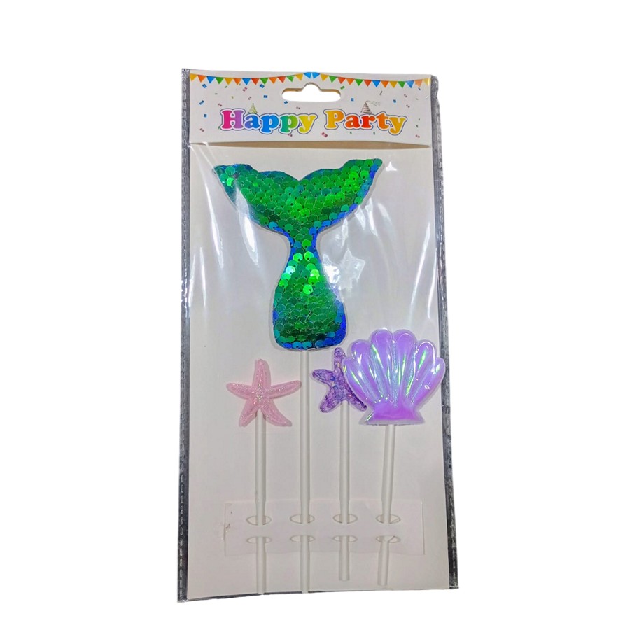 Cake topper cola de sirena ostra y estrella Verde "LC"