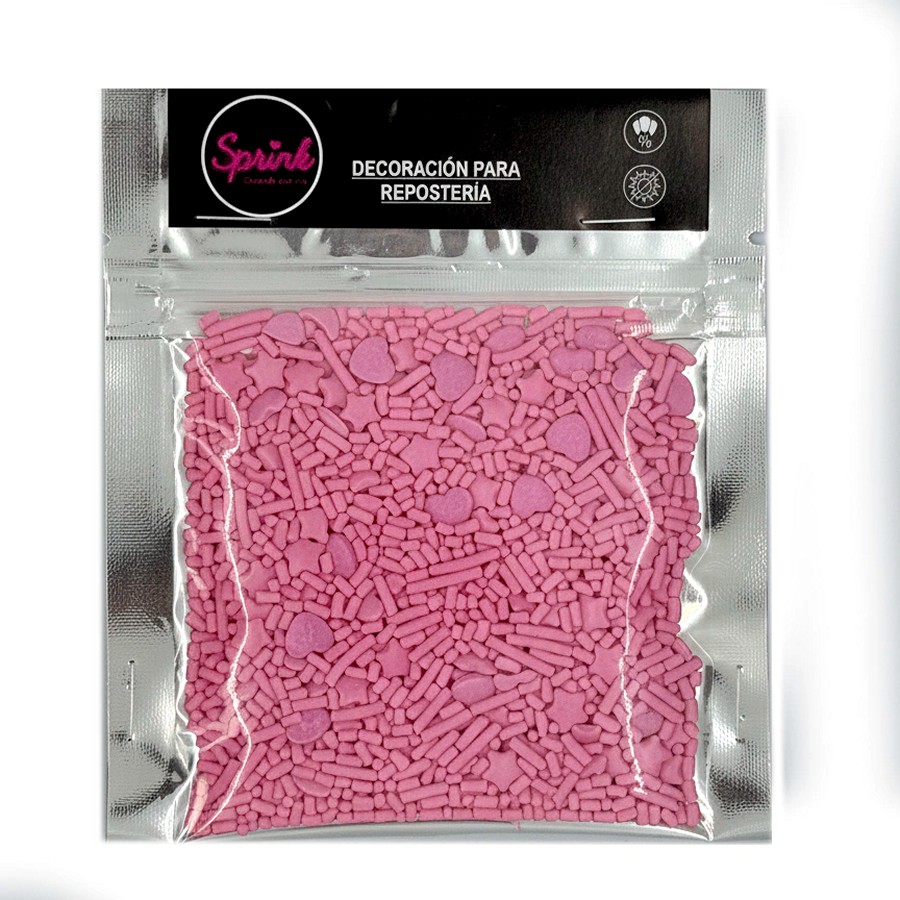 Granas Mix Corazones y Estrellas Rosadas "Sprink"