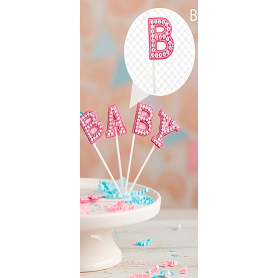 Cake Topper BABY Perlado Rosa "LC"