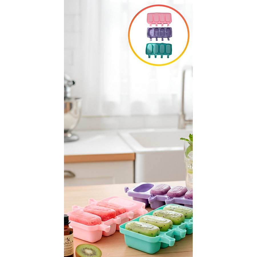 Molde Silicona Paleta de Helado x 4 Colores Surtidos "LC" 21x9CM