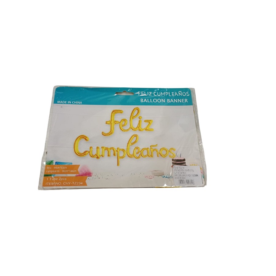 Globo Metalizado Feliz Cumpleaños Cursiva Dorado "LC"