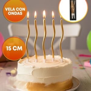 Vela Metalizada c/ondas Dorada 15×0,5cm x 12 un
