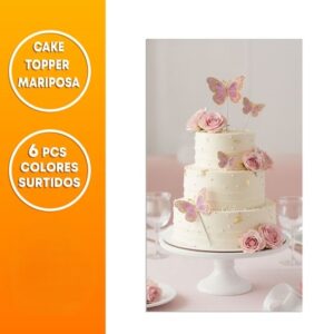 Cake Topper Mariposa Tornasolada Violeta c/ Dorado 6 piezas «LC»