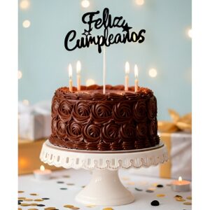 Cake Topper Gibreado Feliz Cumpleaños Cursiva Estrella Negra «LC»