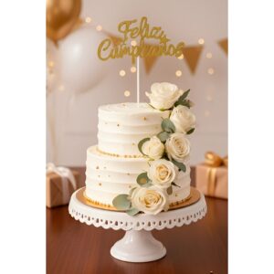 Cake Topper Gibreado Feliz Cumpleaños Cursiva Estrella Dorada «LC»