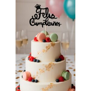 Cake Topper Gibreado Feliz Cumpleaños Cursiva Negro «LC»