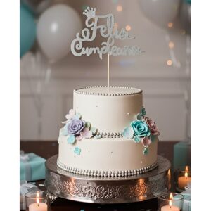 Cake Topper Gibreado Feliz Cumpleaños Cursiva Plata «LC»