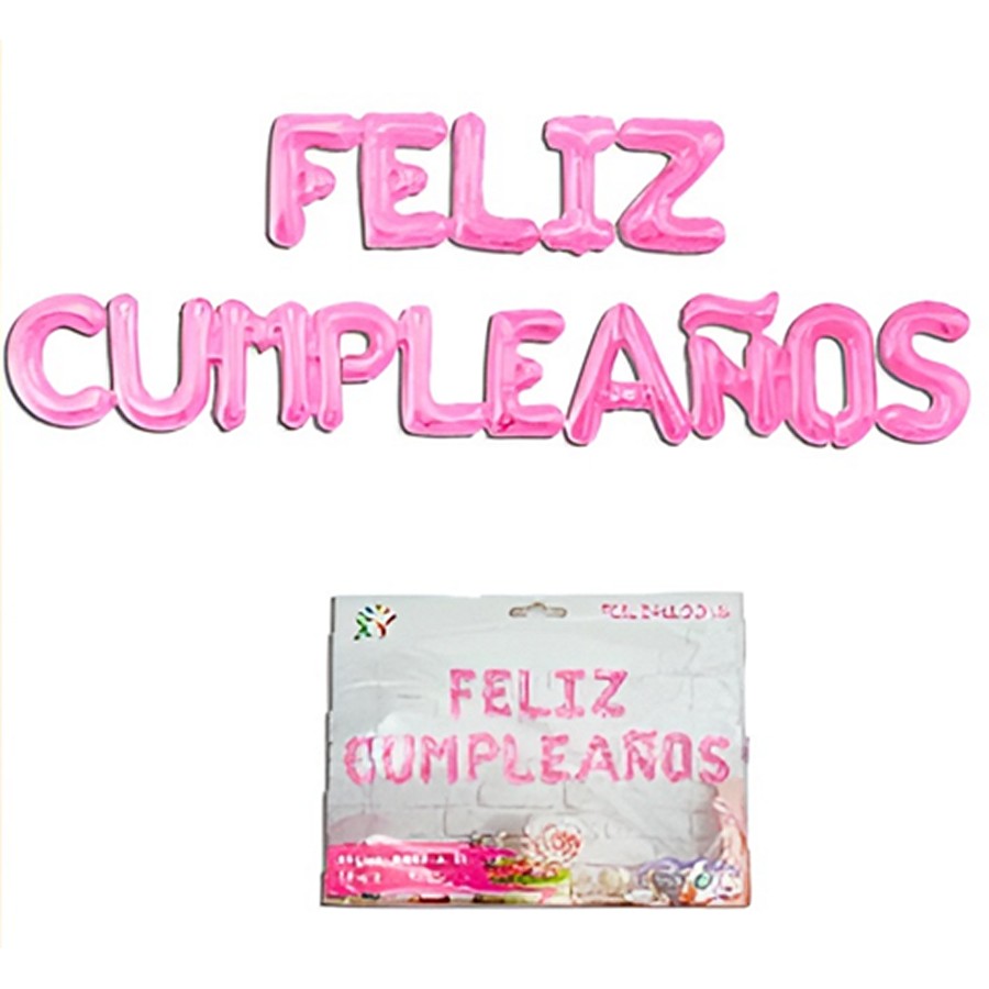Globo Metalizado Feliz Cumpleaños Frase Imprenta Fucsia "LC"