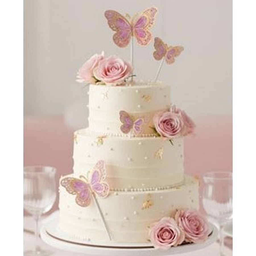Cake Topper Mariposa Tornasolada Blanca c/ Dorado 6 piezas "LC"