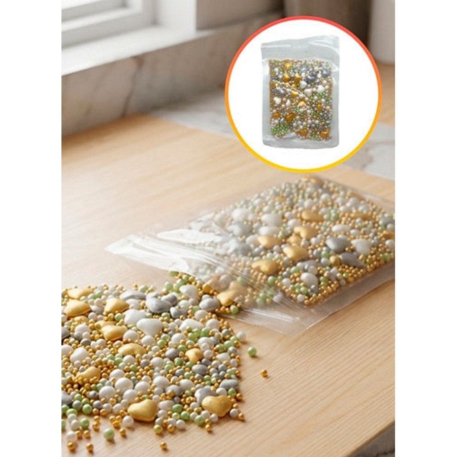 Sprinkles Corazones Dorado/Plateado/Blanco "LC" x 50gr