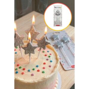 Vela Estrella Gibreada con palito Plateada 15cm «LC» x 4un.