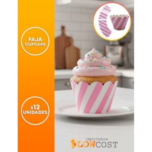 Faja p/Cupcake Rayada Rosa «LC» x 12un.