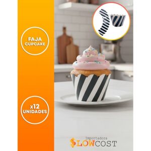 Faja p/Cupcake Rayada Negra «LC» x 12un.