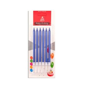 Vela Metalizada con Portavela Azul «LC» 6un. 13cm x 50mm