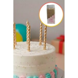 Vela Metalizada Tirabuzon c/Portavela Champagne «LC» 6un. x 4cm