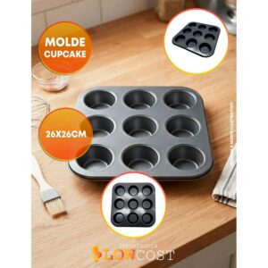 Molde para Cupcakes Antiahderente «LC» 9 Cavidades 26 x 26CM