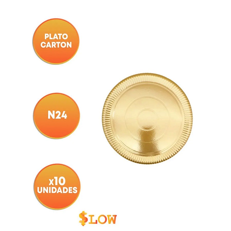 Plato Carton Termoformado Laminado Dorado Nº 24 x 10 un. "LC"