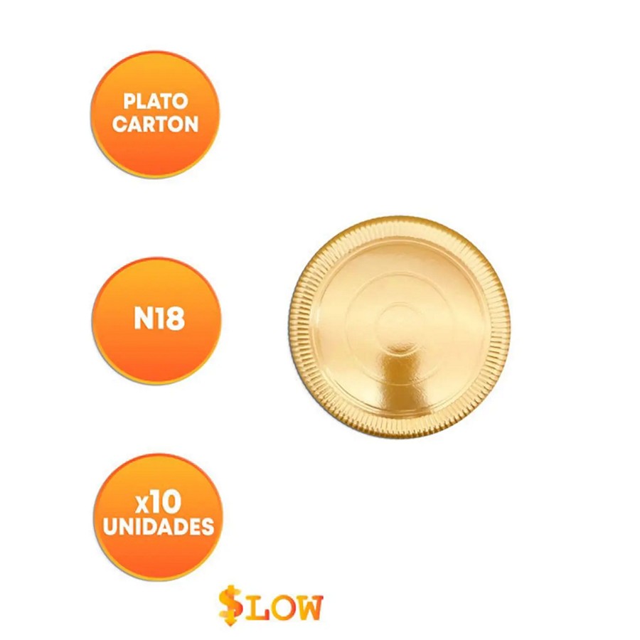 Plato Carton Termoformado Laminado Dorado Nº 18 x 10 un. "LC"
