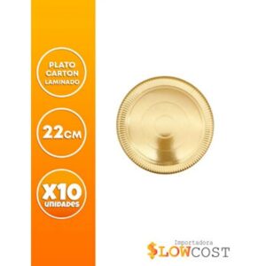 Plato Carton Reforzado Laminado Dorado Nº 22 x 10 un. «LC»