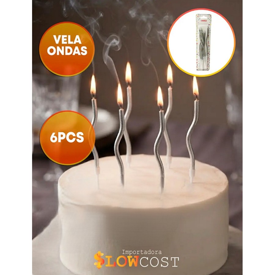 Vela Ondulada Manchas c/Portavela Plata "LC" x 6un.