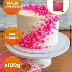 Sprinkes Perlas Comestibles Rosa Fluo Mix de Tama?os «LC» x100g