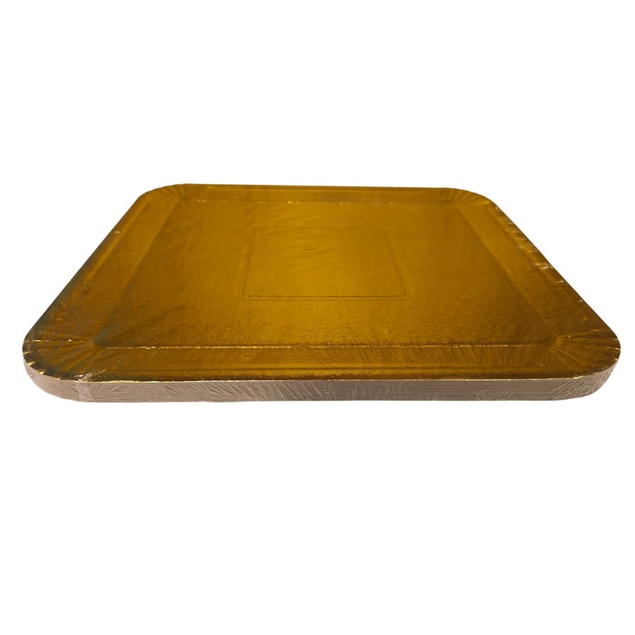 Bandeja Carton Reforzado Laminada Dorada "LC" 28x30cm x 10un.
