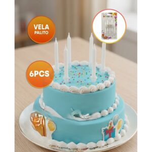 Vela Palito Feliz Cumpleaños con Portavelas Blanca «LC» x 6un.